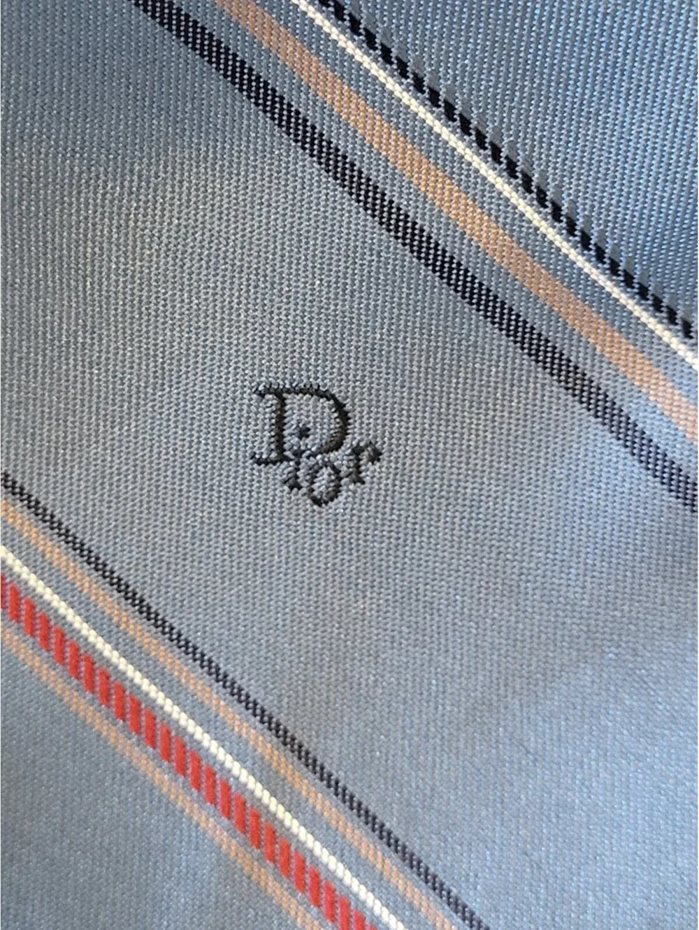 Vintage Christian Dior Men's Light Blue Tan Stripe Tie Necktie Made In USA